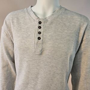 Gulf Traders Mens Gray Long Sleeve Henley Shirt Size Large